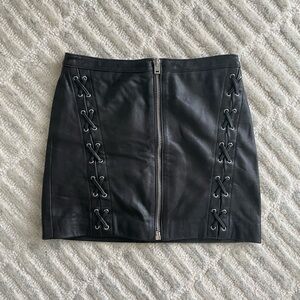 Kooples Black Leather Lace-Up Skirt